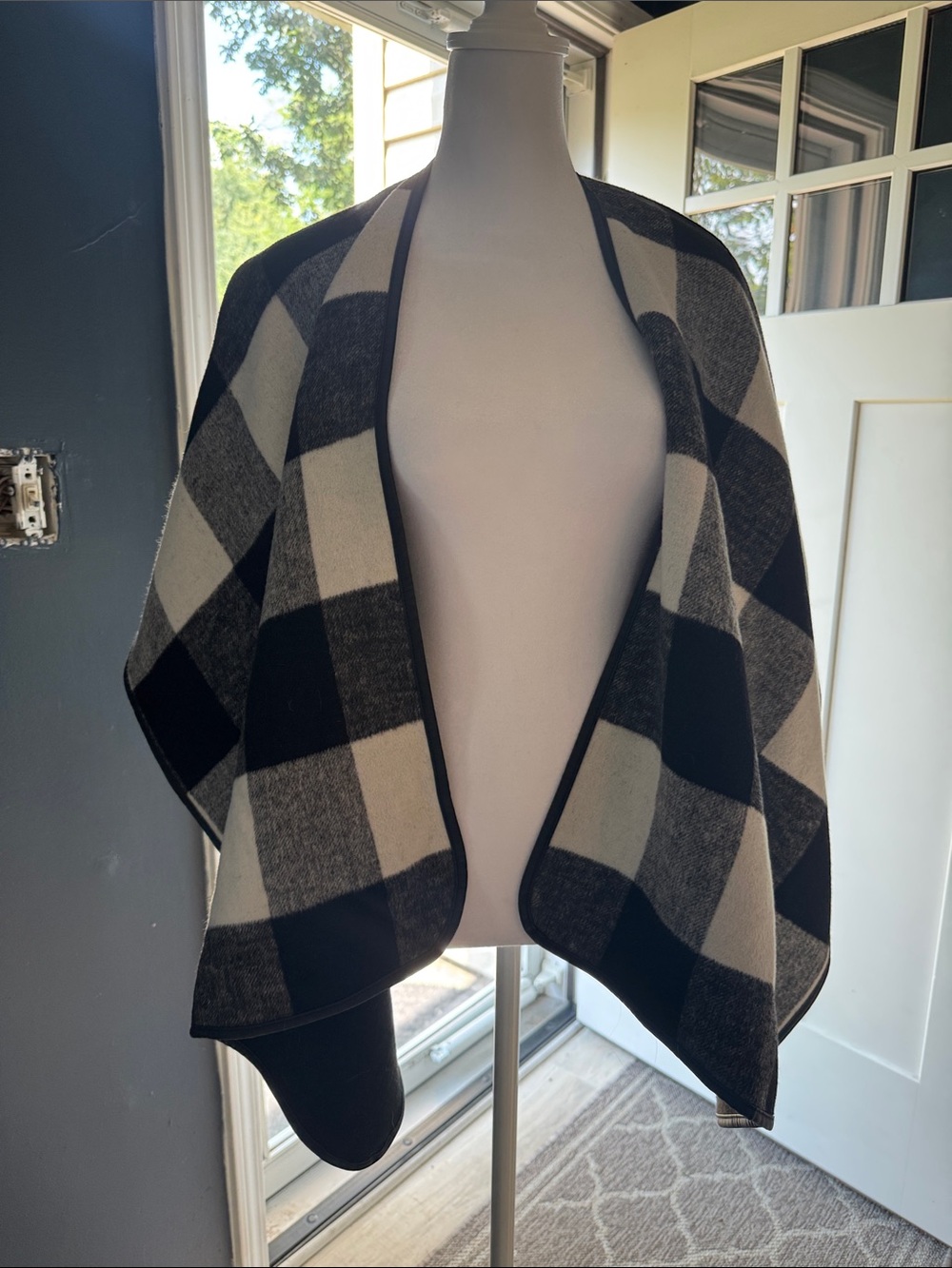 Talbots Black and White Plaid Open-Front Cape
